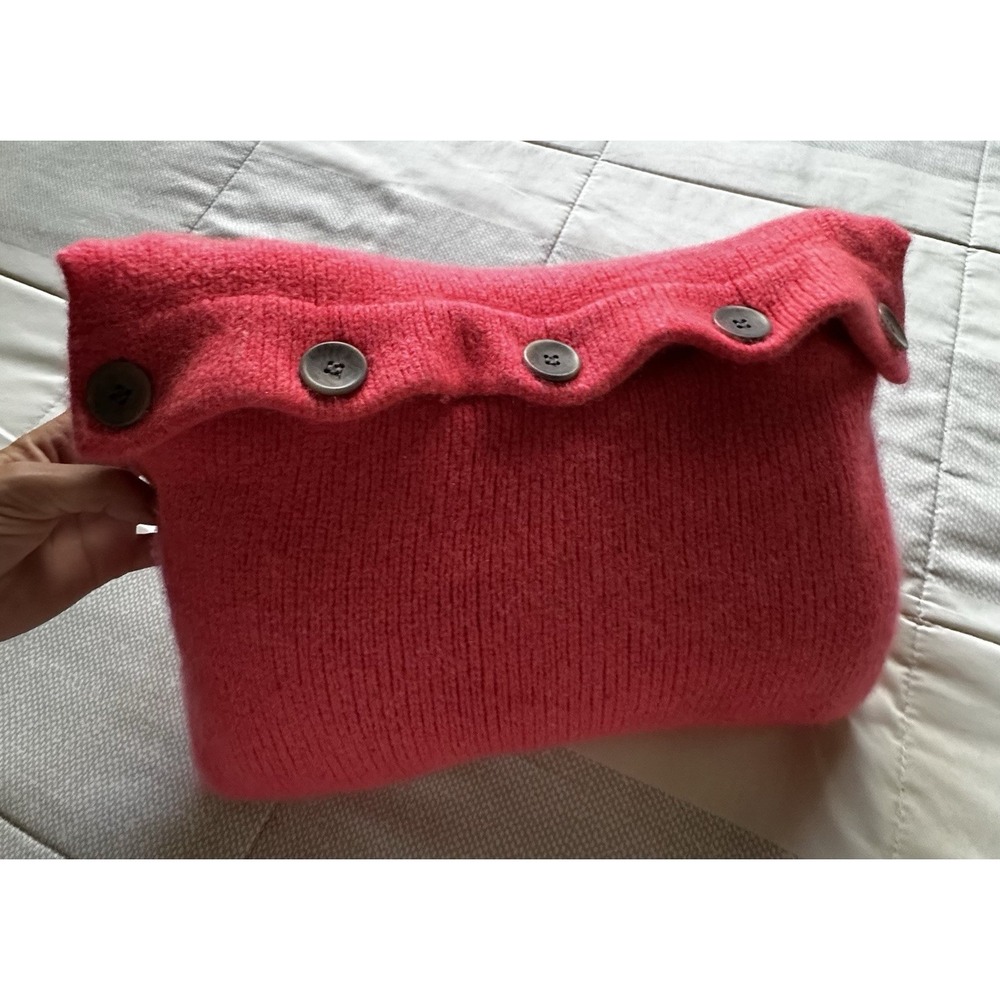 The Elder Statesman Cashmere Knit Packable Travel Blanket Pillow Hot Coral Pink